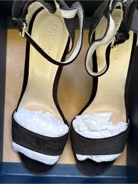 Cole Haan Black Suede Open-Toe Ankle Strap Heels